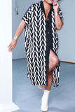 namcoverse Chevron Print Patchwork Simple Single Breasted Midi Dress