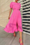 namcoverse Solid Color Puff Sleeve Girly A-Line Midi Dress