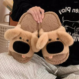 Slippers Mo Dou Fuzzy Dog For Women Winter Autumn Open Toe Home Men Cute Cartoon Plush Unisex