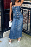 namcoverse Bandeau Rocking Split Back Denim Midi Dress