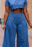 namcoverse Solid Color Denim Casual Wide Leg Pant Suit