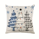 Set of 4 Throw Pillow Covers, Contemporary Style, Winter Snowflake & Christmas Tree Designs, Zippered Polyester Cushion Cases, Machine Washable, Decorative Woven Pillowcases for Living Room Sofa and Home Decor, 17.72x17.72inch - Blue & Plaid Pattern