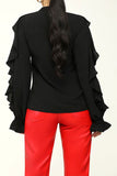 namcoverse Solid Color Modern Ruffle Patchwork Blouse