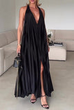 namcoverse Solid Color Elegant Halter Collar Pleated Maxi Dress