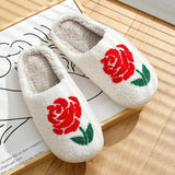 Slippers Womens Slippers Home Rose Embroidery Fuzzy Romantic Love Gifts for Girlfriends Winter Indoor Anti Slip Comfortable Houseshoes Y240824KVTZ