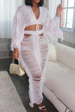 namcoverse Solid Color Ripped Tassel Bohemia Knitted Skirt Suit Beachwear