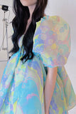 namcoverse Floral Print Retro Puff Sleeve Bubble Mini Dress