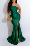 namcoverse Solid Color Stunning Off Shoulder High Split Maxi Dress