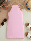 Toddler Girls Elegant Solid Halter Neck Sleeveless Dress Summer Clothes Party Gift