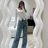 Women high waist logo letters print designer denim jeans long pants trousers SMLXL