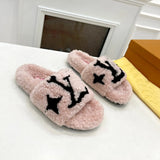 Wool integrated women slippers with soft plush open toe fur slippers fuzzy and fluffy home shoes indoor outdoor slippers