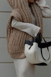 namcoverse Solid Color Hooded Laid Back Knitted Gilet