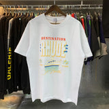 Top Craftsmanship Rhude Mens T Shirts summer Fashion designer tshirts Street Casual Short Sleeve Beach Style tees Cotton Printing Shirt 23SSS A124