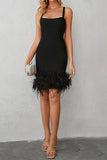 namcoverse Solid Color Elegant Feather Patchwork Mini Dress