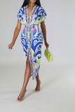 namcoverse Tribal Print Feminine Draped High Split Midi Dress