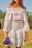 namcoverse White Floral Embroidery Lace Stunning Ruffles Dress Suit