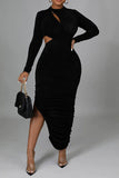 namcoverse Solid Color Cutout Modern Ruched High Split Midi Dress