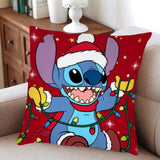 1pc Christmas Themed Plush Pillow Cover, Cartoon Stitch with Santa Hat Design for Holiday Home Decor, Double-Sided Print, Polyester - Ideal for Halloween, Christmas, Vacation Homes, Living Rooms, Bedrooms, RVs, Sofa Cushions, Festive Gift for Ages 14+