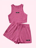 Spring/Summer Essentials: Women's Casual Ribbed Knit Tank Top & Shorts Set | Comfortable, Versatile & Easy Care