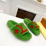 Wool integrated women slippers with soft plush open toe fur slippers fuzzy and fluffy home shoes indoor outdoor slippers