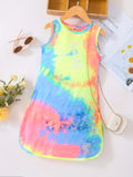 Toddler Girls Rainbow Tie Dye Slit Hem Tank Dress - Versatile for Party & Beach Vacations - Adorable Summer Clothes