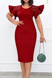 namcoverse Beaded Decor Elegant Ruffle Sleeve Midi Dress