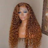 New Long Loose Deep Wave Human Hair Wigs for Black Women Ombre Brown /Blonde/Blue Colored Kinky Curly Synthetic Lace Front Wig Cosplay Party