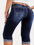 Plus Size High-Rise Capri Jeans - Single-Breasted, Distressed & Cuffed - Casual Chic Denim