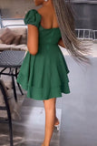 namcoverse Solid Color Urban Layered Pleated Mini Dress