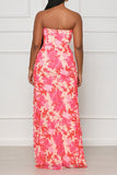 namcoverse Floral Print Romantic Ruffle High Split Maxi Dress