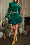 namcoverse Solid Color Retro Feather Patchwork Mini Dress