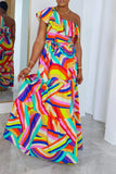 namcoverse Rainbow Striped Sweet Lace-Up Tiered Ruffle Maxi Dress