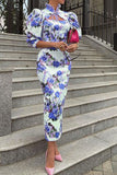 namcoverse Floral Print Glamorous Mandarin Collar Midi Dress