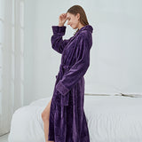 1pc Autumn And Winter Bathrobe, Soft And Skin-friendly Long Sleeve Bathrobe, Thickened Nightgown With Pocket, Warm Long Robe For Home, Bathroom Supplies