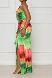 namcoverse Tie Dye Colorful Ruffle Asymmetric Maxi Dress