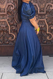 namcoverse Solid Color Modern Lace-Up Maxi Dress