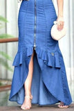 namcoverse Plain Sweet Irregular Fishtail Denim Maxi Dress