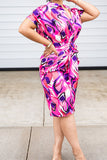 namcoverse Ripple Print Stylish Lace-Up Midi Dress