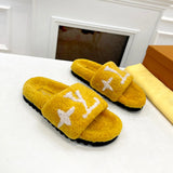 Wool integrated women slippers with soft plush open toe fur slippers fuzzy and fluffy home shoes indoor outdoor slippers