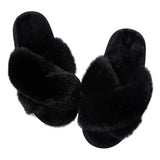 Slippers Comwarm Fashion Furry House Slippers Women Fluffy Fur Flip Flops Bedroom Fuzzy Flats Slippers Thick Sole Cross Band Indoor Shoes