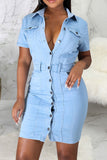 namcoverse Blue On-trend Single Breasted Denim Mini Dress