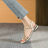 Sandals Beige High Heel Fashion Womens Shoes  Large Medium Black Luxury Summer New Stud Girls Comfortable Low Roman H240328540Y