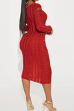 namcoverse Solid Color Simple Ripped Knitted Midi Dress