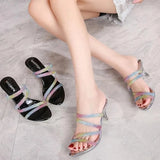 Slippers  Summer Women High Heel For Woman Catwalk Casual Daily Shopping Crystal Sandals Sexy Brand Shoes Large Size 41