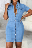 namcoverse Blue On-trend Single Breasted Denim Mini Dress