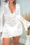 namcoverse Solid Color Lace Flirty See-Through Mini Dress