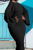 namcoverse Solid Color Ribbed Chic Batwing Sleeve Maxi Dress