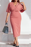 namcoverse Solid Color Feminine V Neck Midi Dress