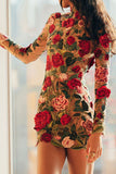 namcoverse Oriental Rose Embroidery Mini Dress