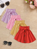 4-Pack Girls Fashion Pleated Skirts, Casual Style, Assorted Colors With Bow Detail, Button-up Front, For Kids